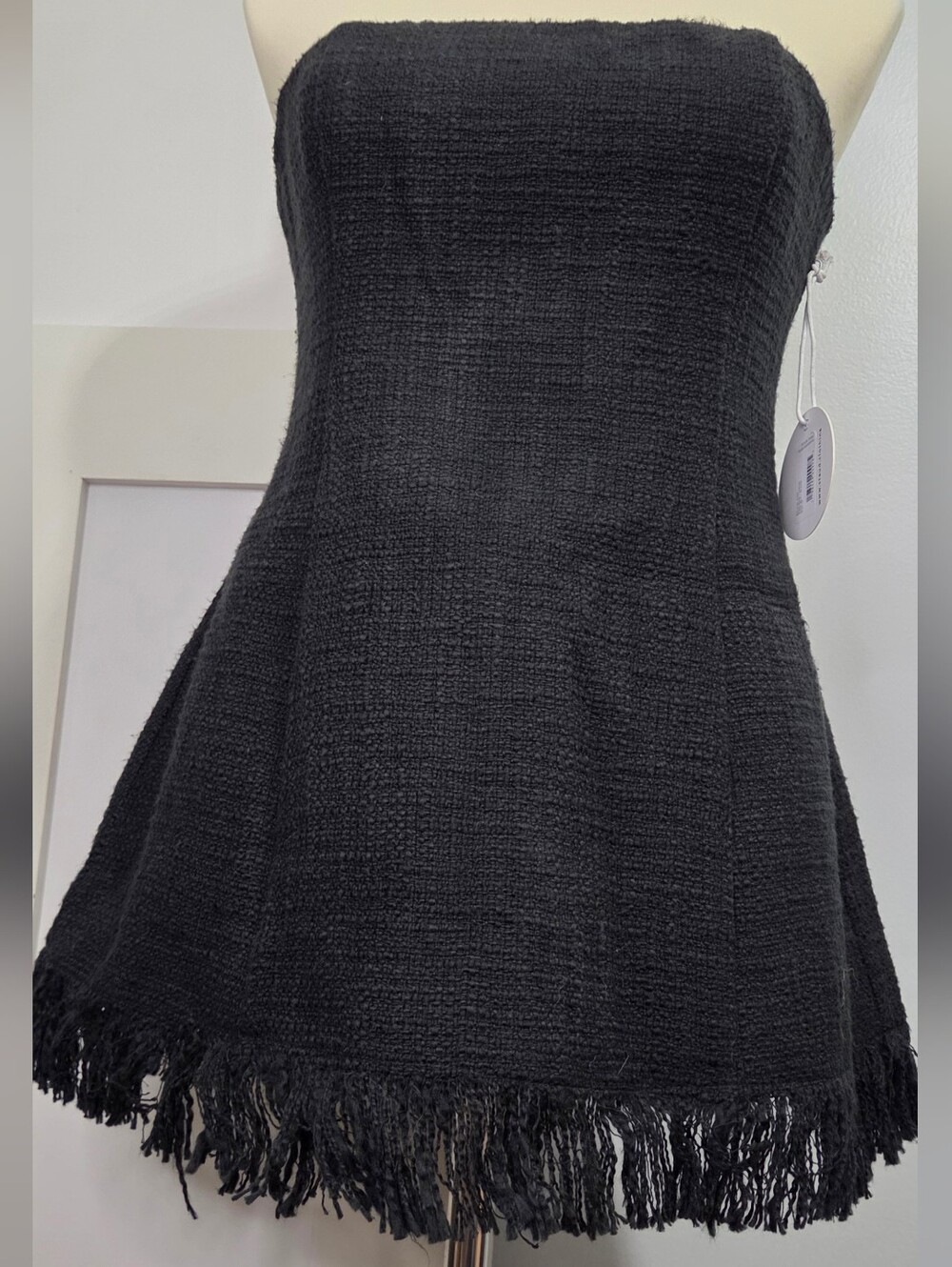 NWT STAUD - "Sylvia" Black Strapless Fringe Top